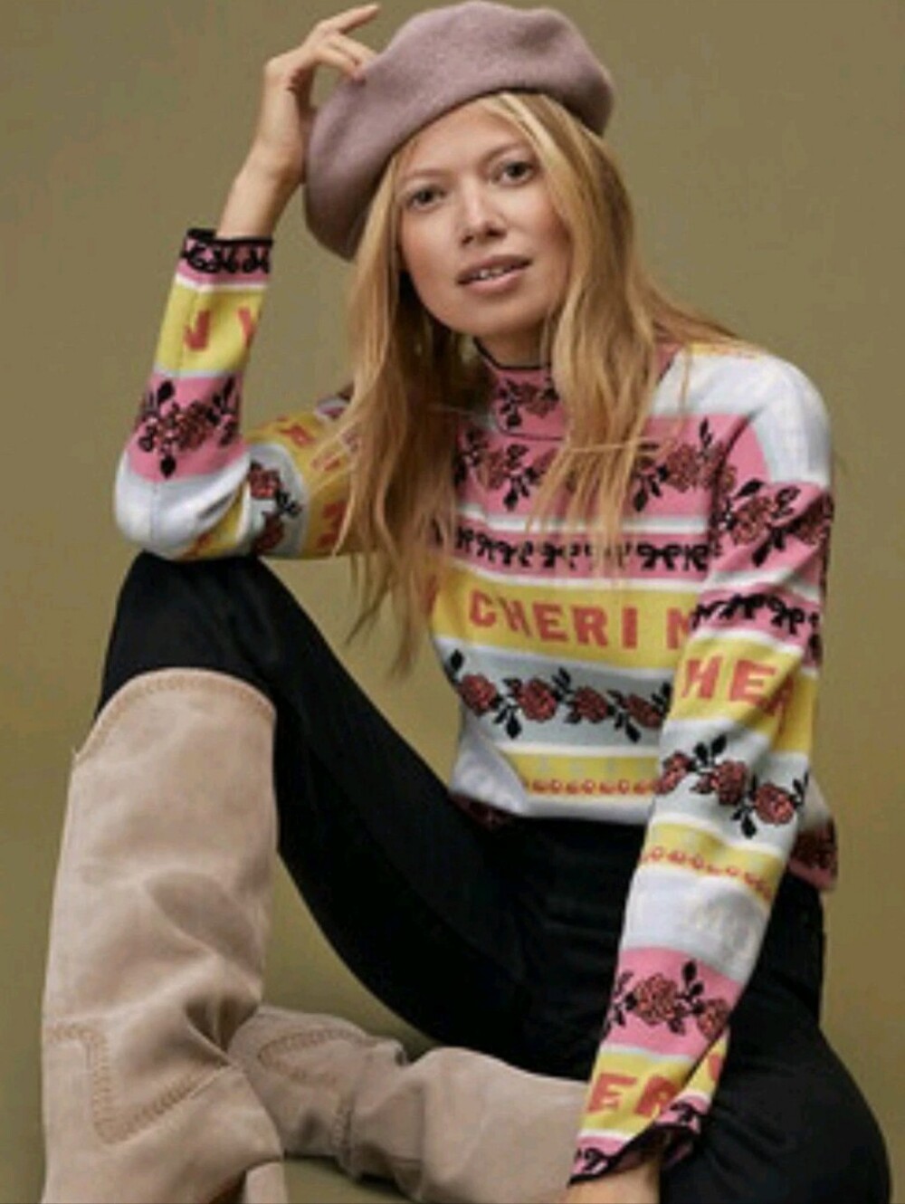 Anthropologie Maeve Fanciful Mon Cherie Mock Neck Sweater Sz Lg Ski Cozy Whimsy